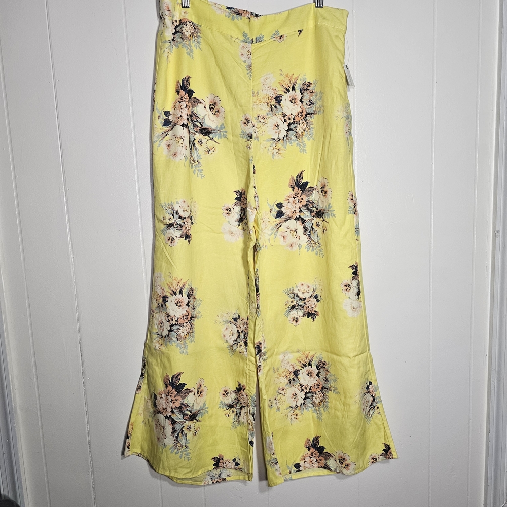 Floral Yellow Wide-Leg Pants